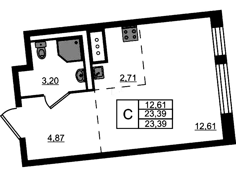 Квартира студия 23.39 м², 3/11 эт., ЖК «Квартал Лаголово»